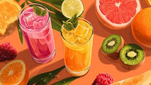 多彩鲜榨果汁与新鲜水果