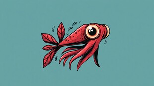 可爱红鱿鱼插画