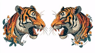 双虎对峙插画