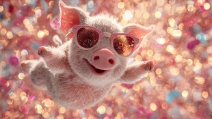 炫酷小猪戴墨镜欢乐飞舞