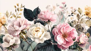 浪漫花卉水彩插画图案