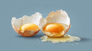 破裂蛋壳中的新鲜蛋黄