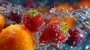 鲜果入水瞬间的美妙画面