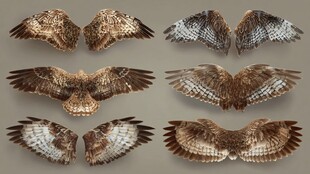 多样鹰类翅膀标本展示