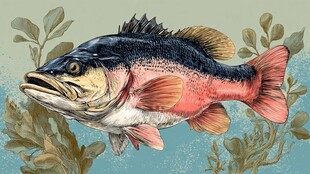 彩色插画中的威武淡水鲈鱼