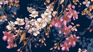 深蓝底花卉图案精美绽放