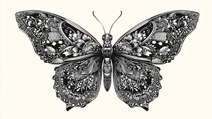 精致黑白花纹蝴蝶插画