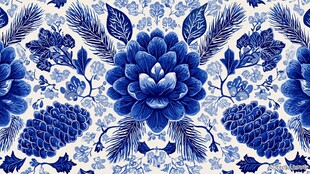 蓝白花卉图案精美纹理
