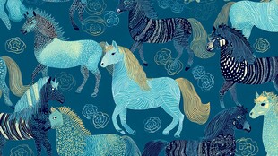 梦幻蓝底多彩骏马图案