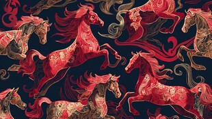 奔腾骏马华丽纹样图案