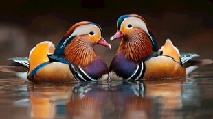 成双鸳鸯水中相依