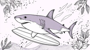 鲨鱼冲浪趣味插画