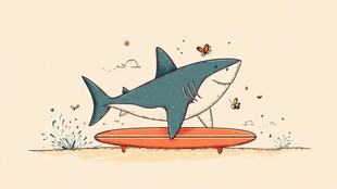 鲨鱼快乐冲浪插画