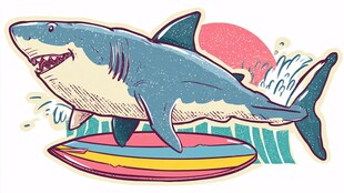 鲨鱼冲浪插画 活力海洋风