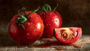 新鲜带露西红柿静物图