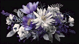 紫白花卉组合静物插画