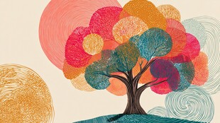 多彩梦幻树插画艺术作品