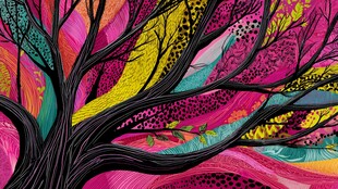 梦幻多彩抽象树艺术画作