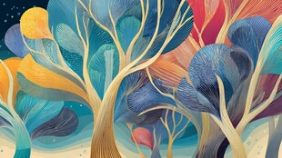 梦幻多彩森林插画