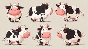 可爱卡通奶牛的多样姿态