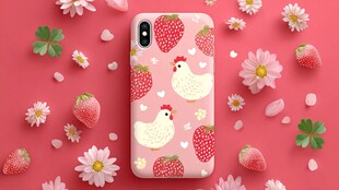 草莓小鸡图案手机壳展示