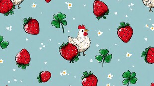 草莓与鸡的清新图案设计