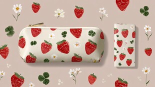 草莓图案文具袋与卡片