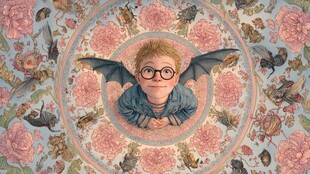 戴眼镜的小蝙蝠男孩插画