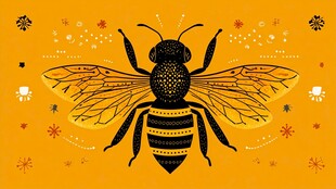 黄色背景上的精美蜜蜂插画