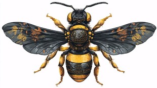 手绘黑黄相间蜜蜂插画