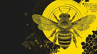 黄色蜜蜂插画 复古艺术风格