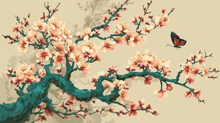 春日繁花蝶舞中式图景