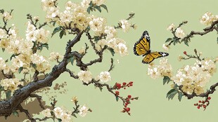 春日繁花间蝴蝶飞舞