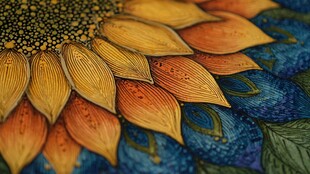 手绘向日葵绚丽花瓣细节