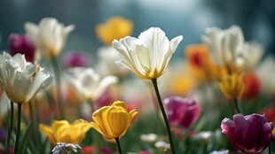 春日多彩郁金香绽放