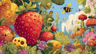草莓花园中的奇幻昆虫世界
