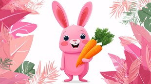 可爱粉兔手持胡萝卜