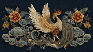 凤凰花卉祥云刺绣图案