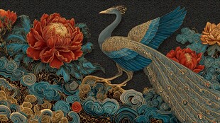 孔雀牡丹祥瑞中式图案