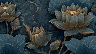 古风蓝调荷花插画艺术