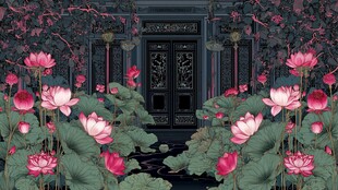 中式庭院荷花环绕景致