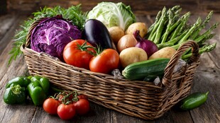 篮子里的多彩新鲜蔬菜