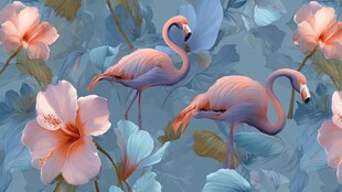 火烈鸟与花卉的梦幻图案