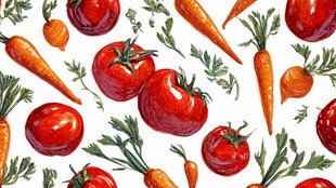 番茄胡萝卜水彩插画图案