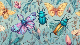 多彩昆虫与花卉梦幻图案