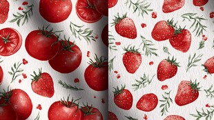 番茄草莓水彩风无缝图案