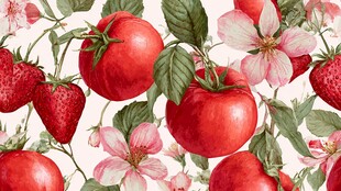 番茄草莓花卉水彩图案