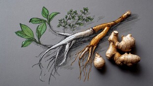 手绘根茎类草药展示