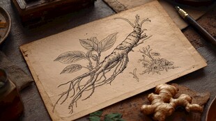 手绘人参图 古朴中药氛围