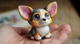 手心里的可爱小柯基玩偶